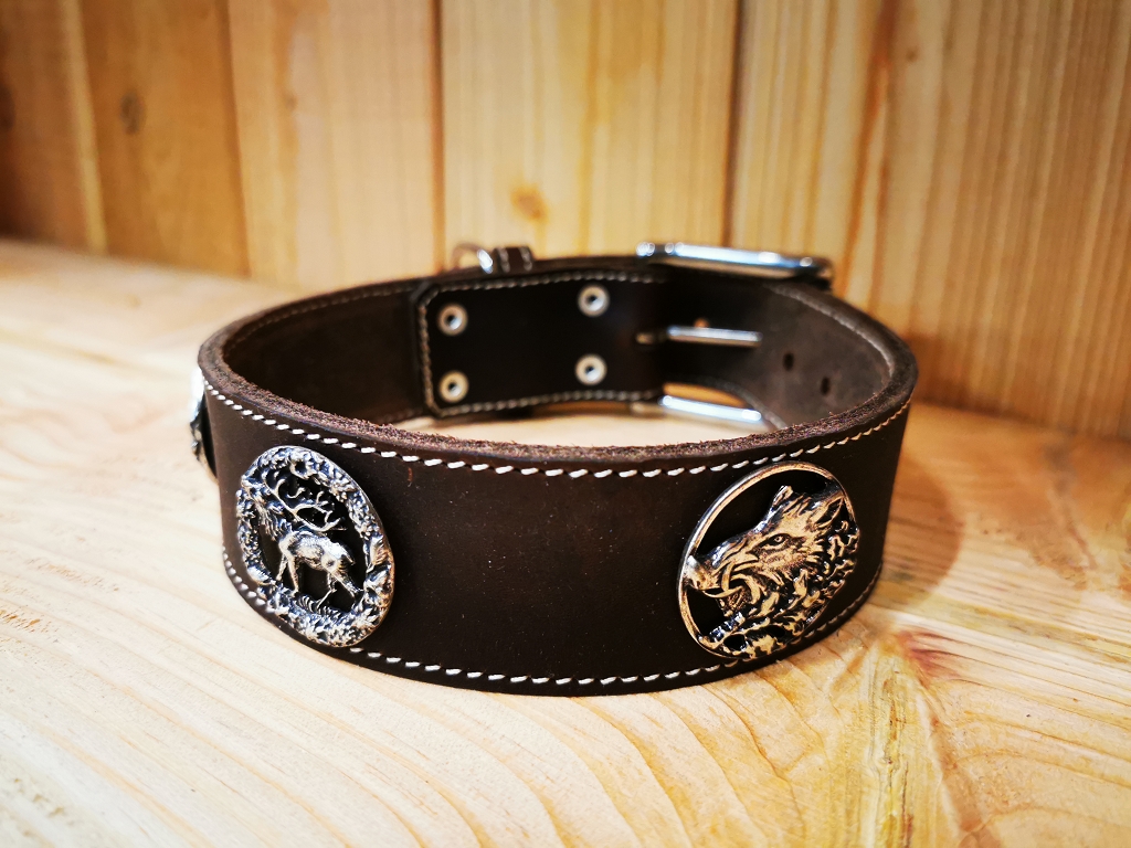 Lederhalsband handgefertigt, Hirsch, Wildschein