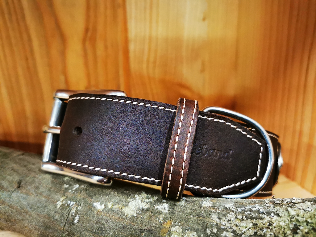 Lederhalsband handgefertigt, Hirsch, Wildschein