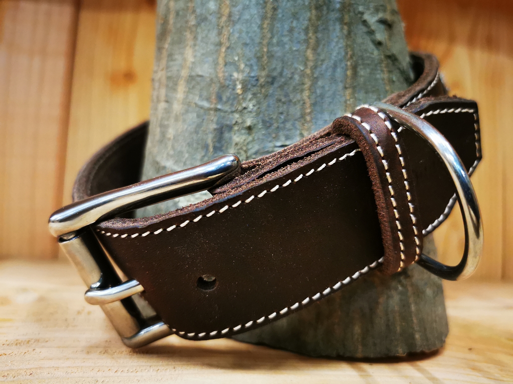 Lederhalsband handgefertigt, Hirsch, Wildschein