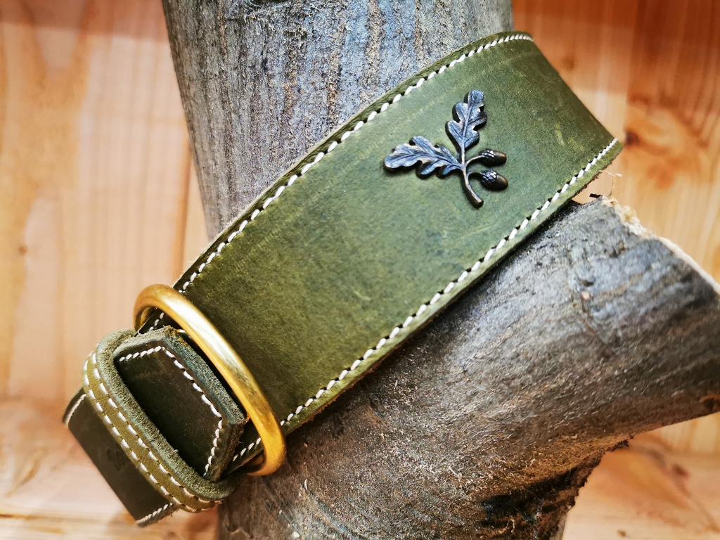 Lederhalsband handgefertigt, Eichenlaub von Jagdeinrichtung 24
