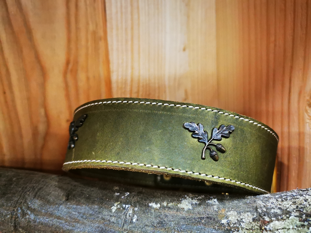Lederhalsband handgefertigt, Eichenlaub von Jagdeinrichtung 24